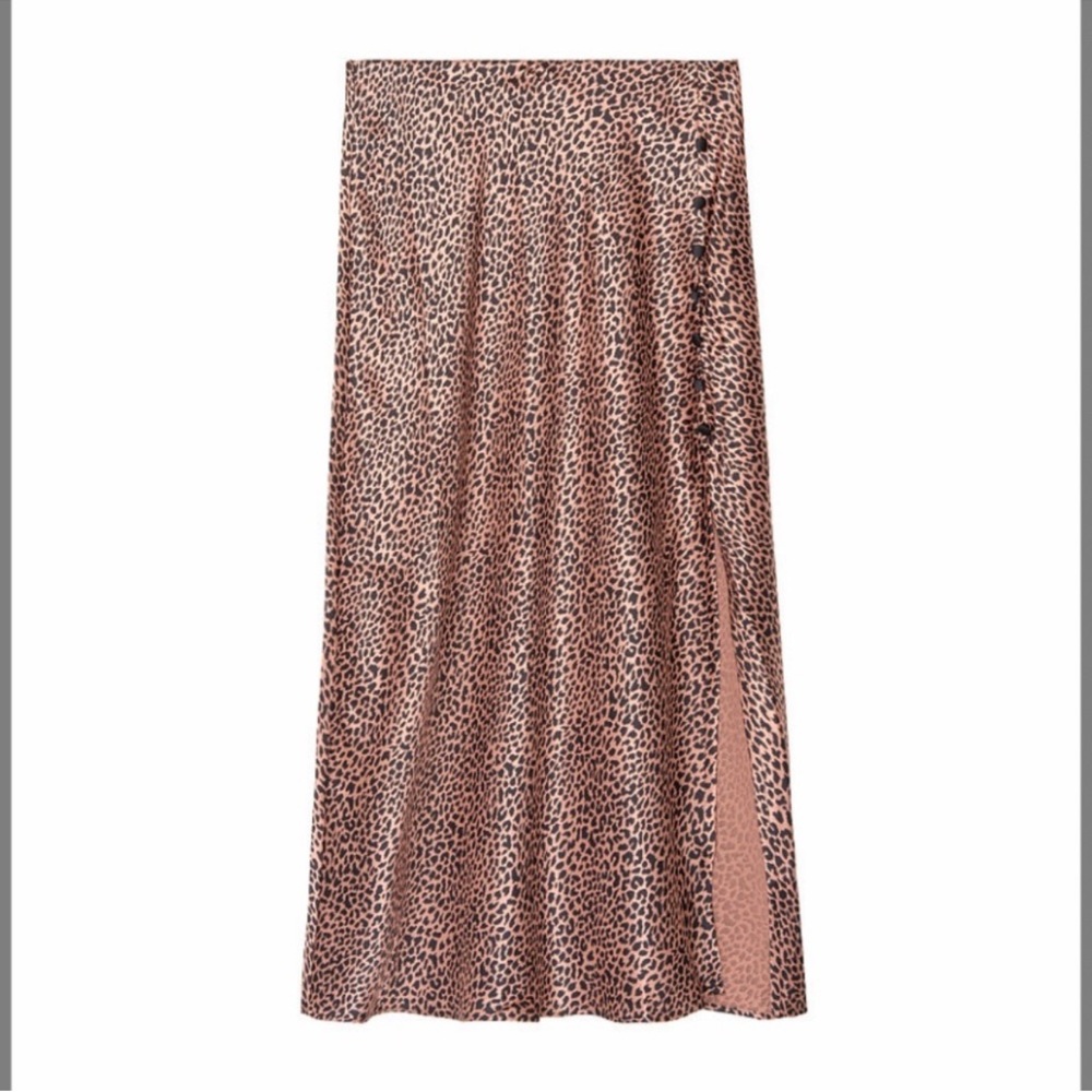 Leopard Print Midi Skirt - Brown